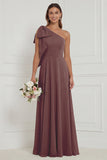 One Shoulder Dusty Sage Floral Bridesmaid Dress with Bow