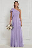 One Shoulder Dusty Sage Floral Bridesmaid Dress with Bow