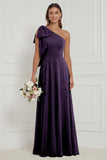 One Shoulder Dusty Sage Floral Bridesmaid Dress with Bow