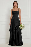 Floral Ruffled A Line Spaghetti Straps Dusty Sage Bridesmaid Dress