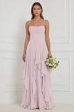 Floral Ruffled A Line Spaghetti Straps Dusty Sage Bridesmaid Dress