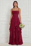 Floral Ruffled A Line Spaghetti Straps Dusty Sage Bridesmaid Dress