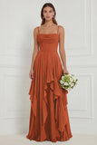 Floral Ruffled A Line Spaghetti Straps Dusty Sage Bridesmaid Dress