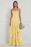 Floral Ruffled A Line Spaghetti Straps Dusty Sage Bridesmaid Dress
