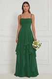 Floral Ruffled A Line Spaghetti Straps Dusty Sage Bridesmaid Dress