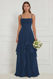 Floral Ruffled A Line Spaghetti Straps Dusty Sage Bridesmaid Dress