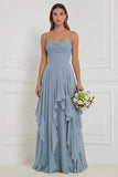 Floral Ruffled A Line Spaghetti Straps Dusty Sage Bridesmaid Dress