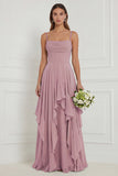 Floral Ruffled A Line Spaghetti Straps Dusty Sage Bridesmaid Dress