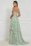 Floral Ruffled A Line Spaghetti Straps Dusty Sage Bridesmaid Dress