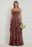 Floral Ruffled A Line Spaghetti Straps Dusty Sage Bridesmaid Dress