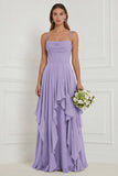 Floral Ruffled A Line Spaghetti Straps Dusty Sage Bridesmaid Dress