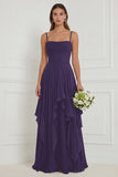 Floral Ruffled A Line Spaghetti Straps Dusty Sage Bridesmaid Dress