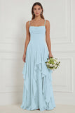 Floral Ruffled A Line Spaghetti Straps Dusty Sage Bridesmaid Dress