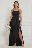 Dusty Sage Spaghetti Straps Ruffled Asymmetrical Floral Bridesmaid Dress