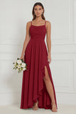 Dusty Sage Spaghetti Straps Ruffled Asymmetrical Floral Bridesmaid Dress