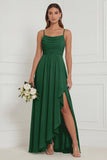 Dusty Sage Spaghetti Straps Ruffled Asymmetrical Floral Bridesmaid Dress