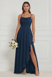 Dusty Sage Spaghetti Straps Ruffled Asymmetrical Floral Bridesmaid Dress