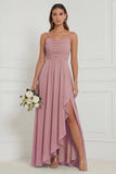 Dusty Sage Spaghetti Straps Ruffled Asymmetrical Floral Bridesmaid Dress