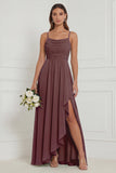 Dusty Sage Spaghetti Straps Ruffled Asymmetrical Floral Bridesmaid Dress