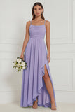 Dusty Sage Spaghetti Straps Ruffled Asymmetrical Floral Bridesmaid Dress