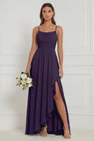 Dusty Sage Spaghetti Straps Ruffled Asymmetrical Floral Bridesmaid Dress