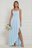 Dusty Sage Spaghetti Straps Ruffled Asymmetrical Floral Bridesmaid Dress