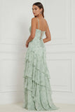 Floral Dusty Sage Corset Tiered Ruffled Bridesmaid Dress