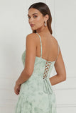 Floral Dusty Sage Corset Tiered Ruffled Bridesmaid Dress