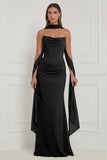 Strapless Floral Dusty Sage Bridesmaid Dress with Scarf