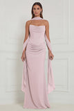 Strapless Floral Dusty Sage Bridesmaid Dress with Scarf