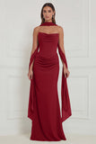 Strapless Floral Dusty Sage Bridesmaid Dress with Scarf