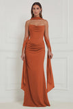 Strapless Floral Dusty Sage Bridesmaid Dress with Scarf