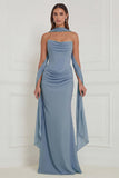 Strapless Floral Dusty Sage Bridesmaid Dress with Scarf