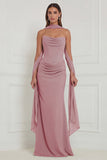 Strapless Floral Dusty Sage Bridesmaid Dress with Scarf