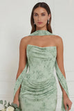 Strapless Floral Dusty Sage Bridesmaid Dress with Scarf