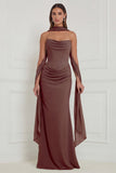 Strapless Floral Dusty Sage Bridesmaid Dress with Scarf