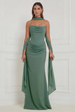 Strapless Floral Dusty Sage Bridesmaid Dress with Scarf