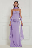 Strapless Floral Dusty Sage Bridesmaid Dress with Scarf