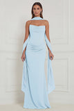 Strapless Floral Dusty Sage Bridesmaid Dress with Scarf