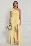 One Shoulder Floral Dusty Sage Bridesmaid Dress with Slit