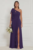 One Shoulder Floral Dusty Sage Bridesmaid Dress with Slit