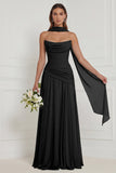 Dusty Sage Floral A Line Bridesmaid Dress with Scarf