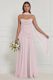 Dusty Sage Floral A Line Bridesmaid Dress with Scarf