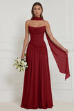 Dusty Sage Floral A Line Bridesmaid Dress with Scarf