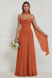 Dusty Sage Floral A Line Bridesmaid Dress with Scarf
