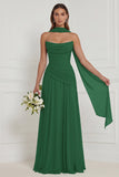 Dusty Sage Floral A Line Bridesmaid Dress with Scarf