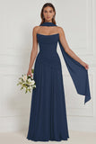 Dusty Sage Floral A Line Bridesmaid Dress with Scarf