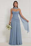 Dusty Sage Floral A Line Bridesmaid Dress with Scarf