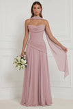 Dusty Sage Floral A Line Bridesmaid Dress with Scarf