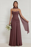 Dusty Sage Floral A Line Bridesmaid Dress with Scarf